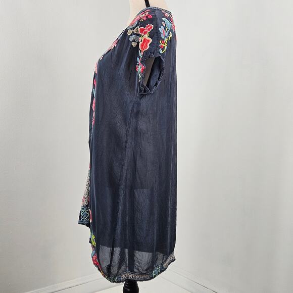 Johnny Was Embroidered Tunic Mini Dress Gray Rayon | Women's Small - Picture 14 of 16